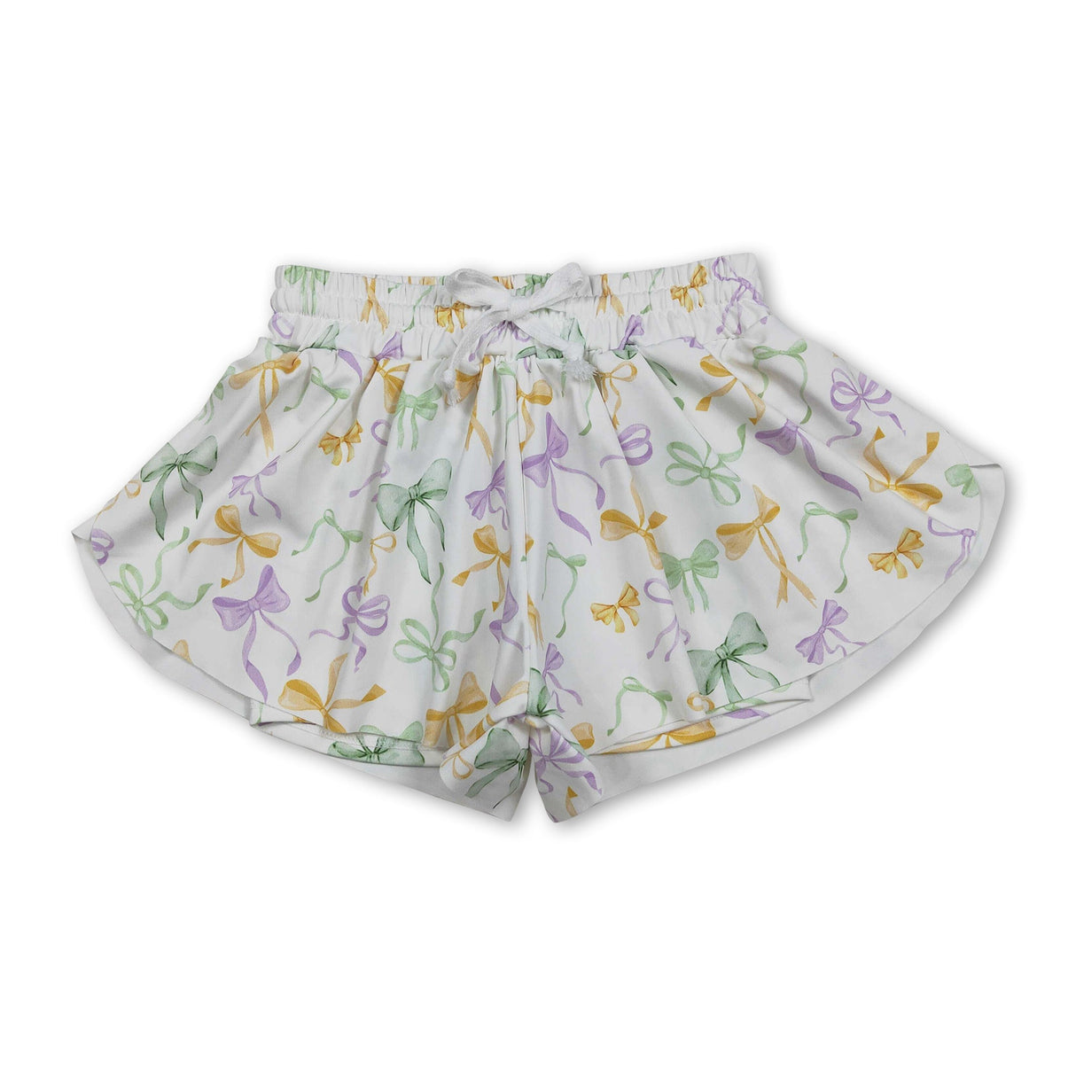 Purple green yellow bows kids girls Mardi Gras shorts