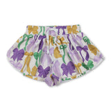 Purple green yellow bow kids girls Mardi Gras active shorts