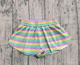 Purple green yellow stripe kids girls Mardi Gras active shorts