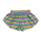 Purple green yellow stripe kids girls Mardi Gras active shorts