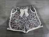 White bow camo pockets kids girls summer shorts
