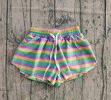 Purple green yellow stripe women Mardi Gras active shorts