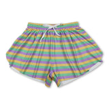 Purple green yellow stripe women Mardi Gras active shorts