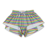 Purple green yellow stripe women Mardi Gras active shorts