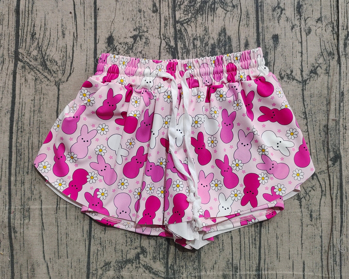 Floral pink white bunny kids girls Easter active shorts
