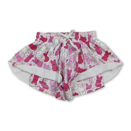 Floral pink white bunny kids girls Easter active shorts