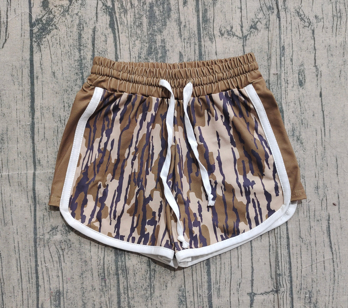 Olive camo drawstring kids girls summer shorts