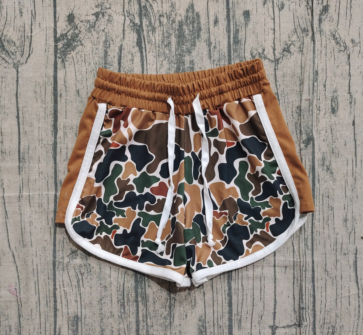 Brown camo drawstring kids girls summer shorts