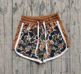 Brown camo drawstring kids girls summer shorts