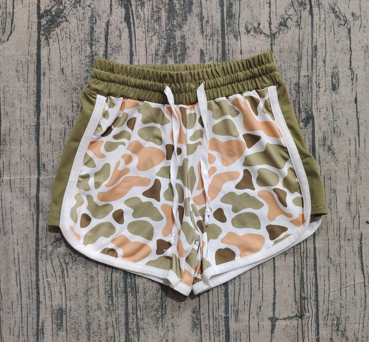 Green camo drawstring kids girls summer shorts