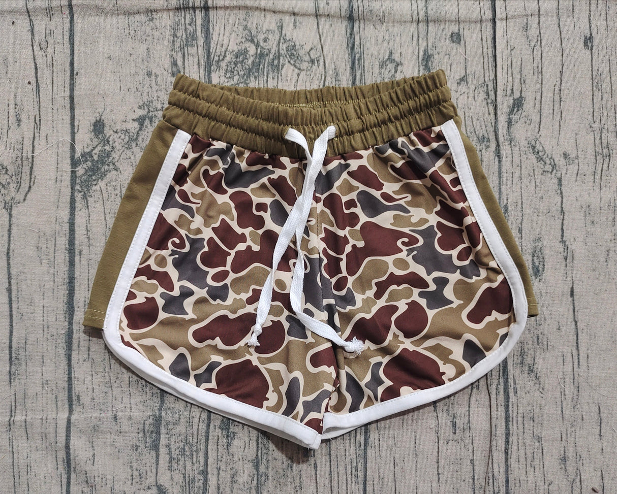 Dark green camo drawstring kids girls summer shorts