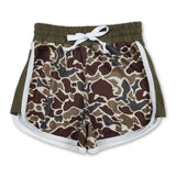 Dark green camo drawstring kids girls summer shorts