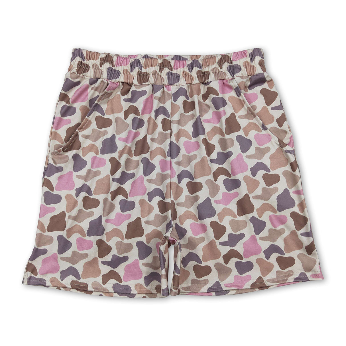 Pink brown camo pockets elastic adult women shorts