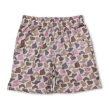 Pink brown camo pockets elastic adult women shorts