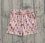 Pink brown camo pockets elastic kids girls shorts