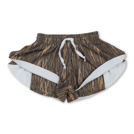 Olive camo kids girls summer active shorts