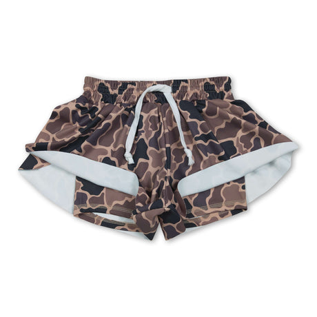 Brown camo kids girls summer active shorts