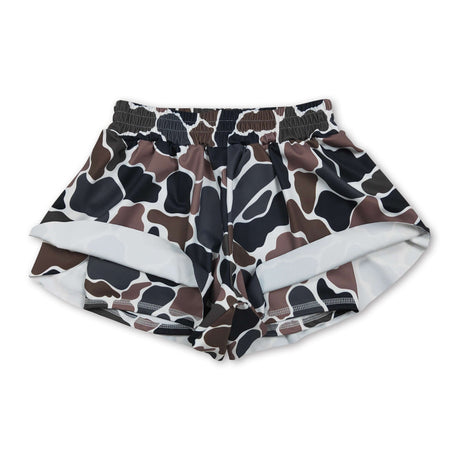 Dark camo kids girls summer active shorts