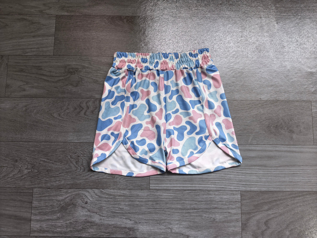 Light blue pink camo kids girls summer shorts