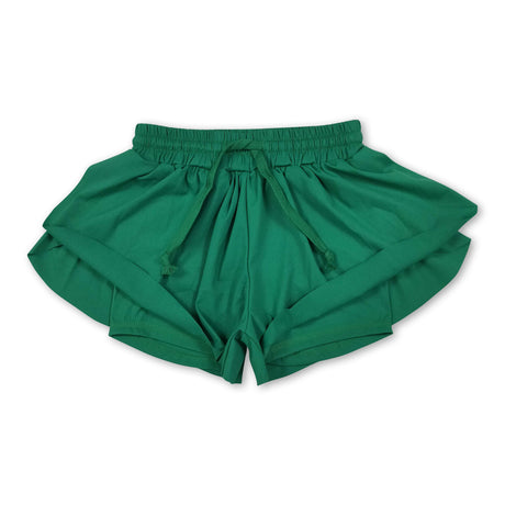 Green elastic waist kids girls active butterfly shorts