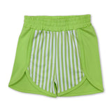 Green stripe kids girls active summer shorts
