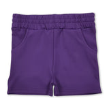 High waist purple pockets kids girls tight active shorts