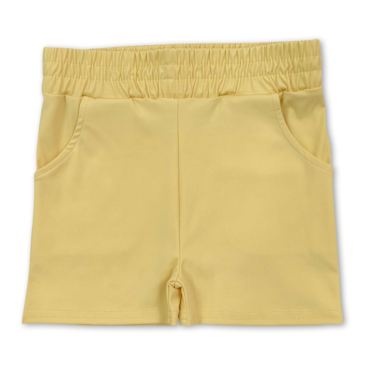 High waist yellow pockets kids girls tight active shorts