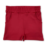 High waist red pockets kids girls tight active shorts