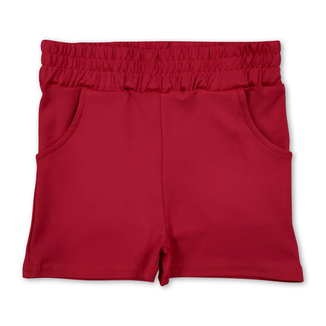 High waist red pockets kids girls tight active shorts