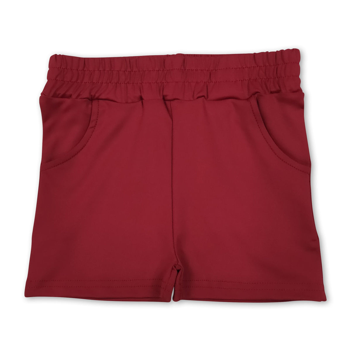 High waist maroon pockets kids girls tight active shorts