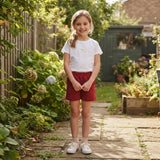High waist maroon pockets kids girls tight active shorts