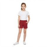High waist maroon pockets kids girls tight active shorts