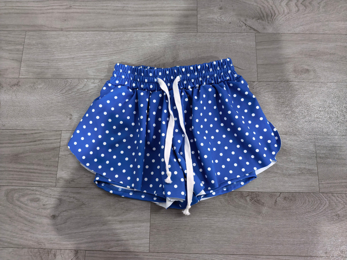 Blue polka dots kids girls active summer shorts