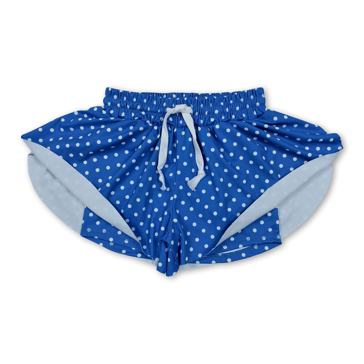 Blue polka dots kids girls active summer shorts