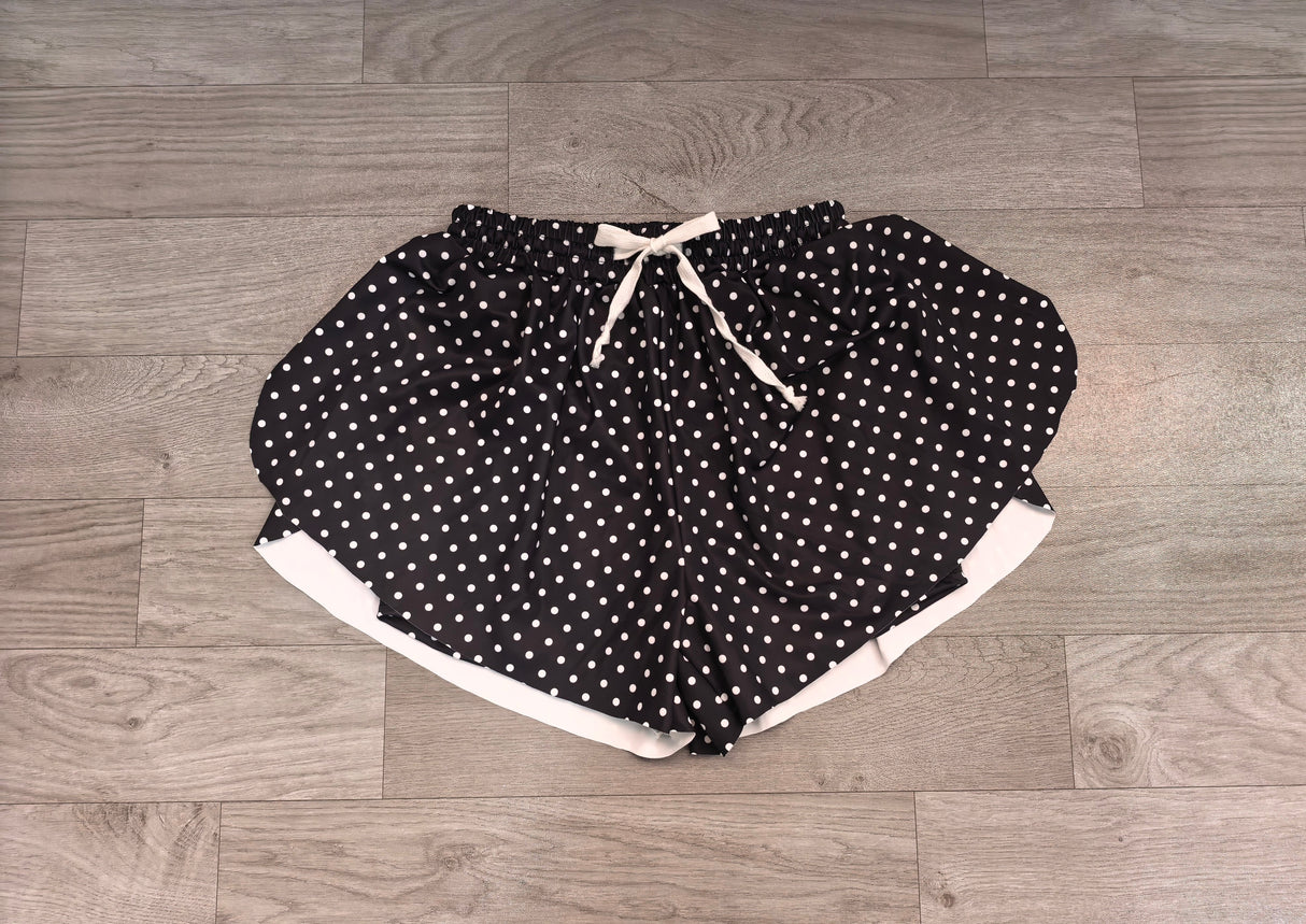 Black polka dots adult women active summer shorts