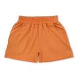 Orange elastic waist pockets kids girls active shorts