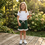 Stripe ruffle dark green kids girls shorts