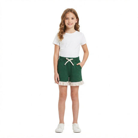 Stripe ruffle dark green kids girls shorts