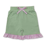 Pink stripe green ruffle cotton pockets kids girls shorts