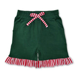 Red stripe ruffle dark green cotton kids girls shorts