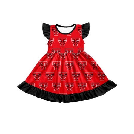 Deadline May 6 Flutter sleeves red T W print girls team dress