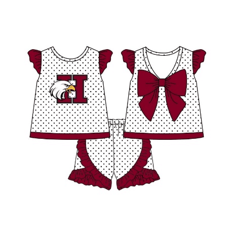 Deadline May 6 Maroon H polka dots bow top shorts girls team outfits