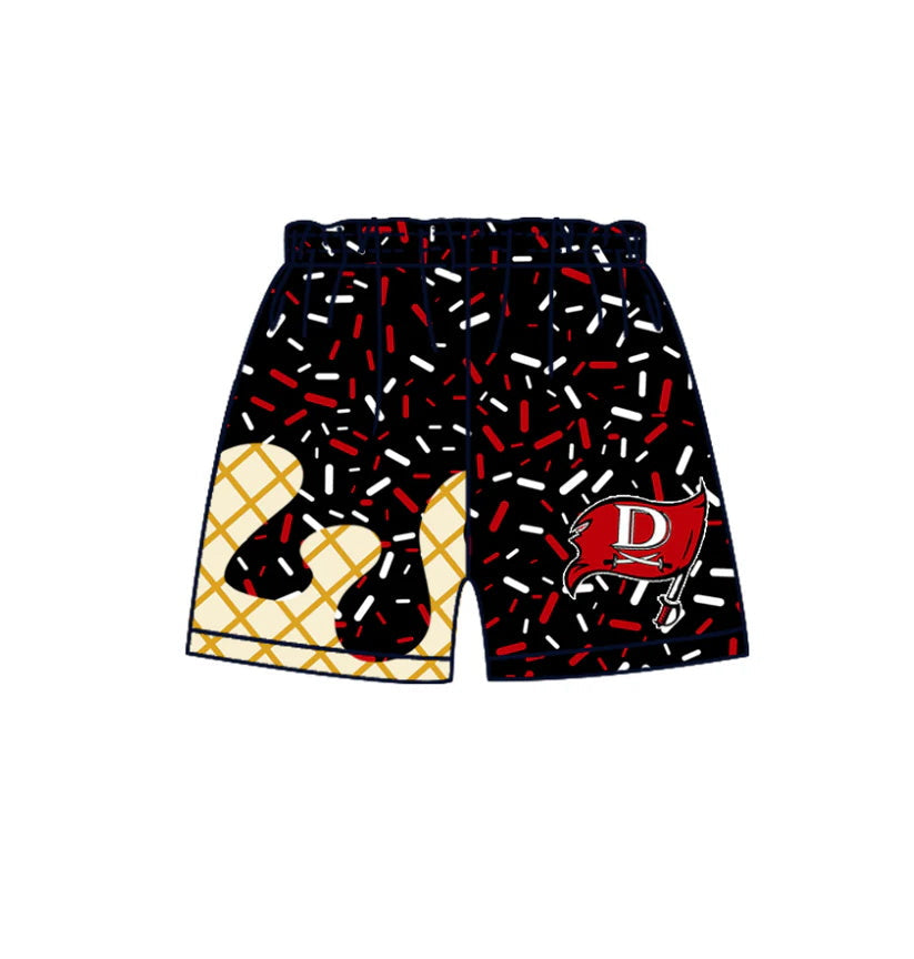 MOQ 3 pcs D black red ice cream sprinkle kids boys team shorts