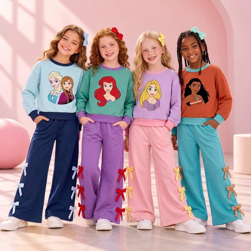 MOQ 5 Long sleeves princess top bow pants girls outfits
