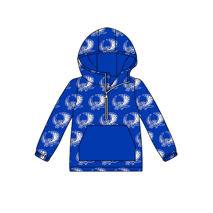 MOQ 3 blue owl long sleeves pocket kids team zipper hoodie