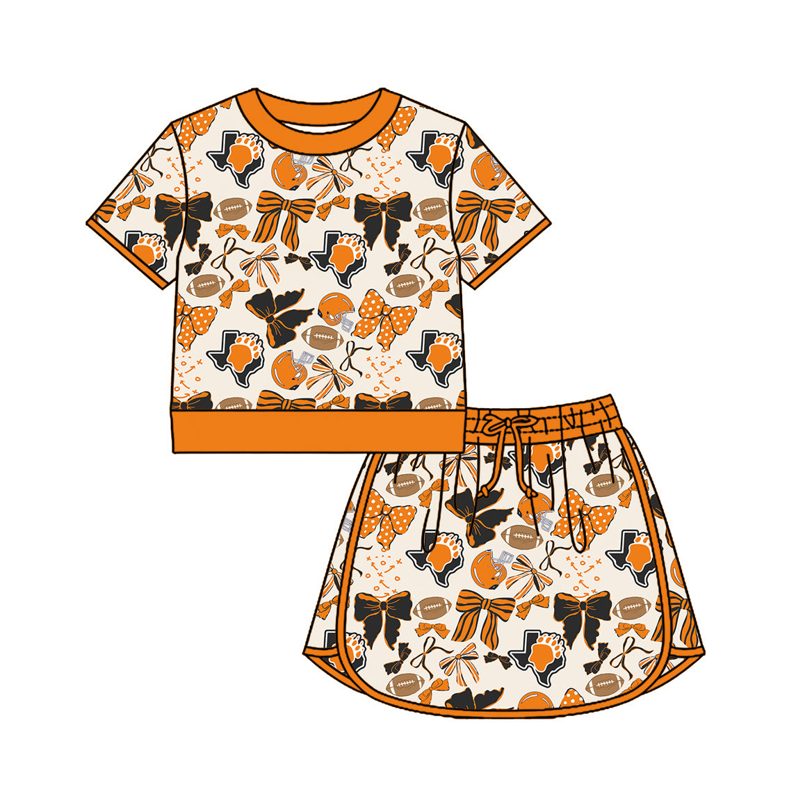 MOQ 5 pcs orange bow football girls team active skirt set