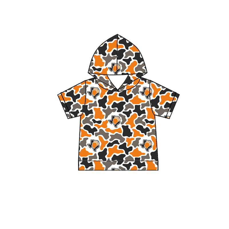 MOQ 5 pcs orange camo short sleeves boys team hoodie