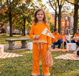 MOQ 8 Long sleeves orange plaid girls team outfits
