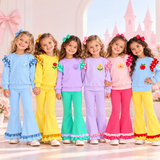 MOQ 5 Long sleeves princess polka dots ruffle top pants girls outfits