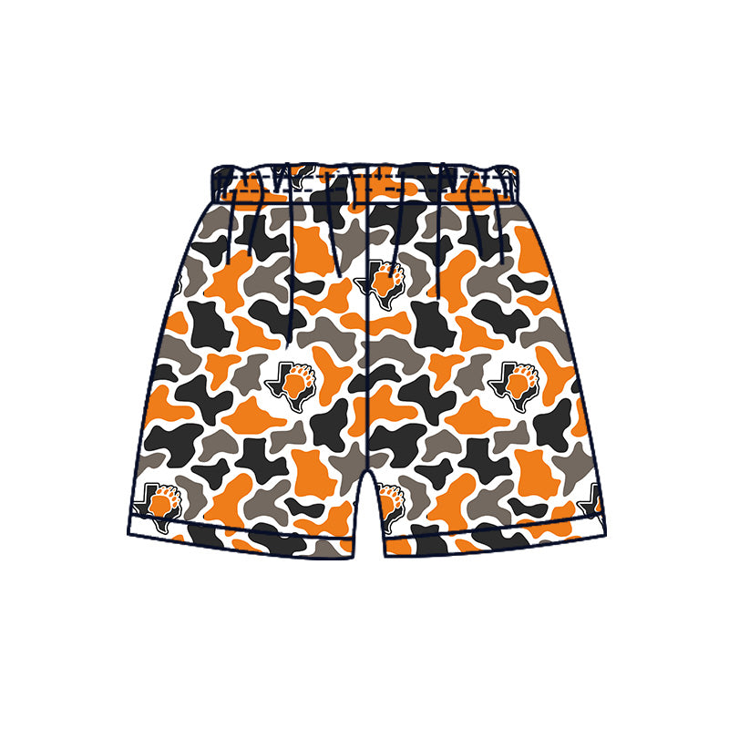 MOQ 5 pcs orange camo kids boys summer team shorts